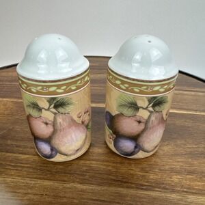 Fitz and Floyd Classic Choices Salt Pepper Shakers Fruit Pear Plum Design
